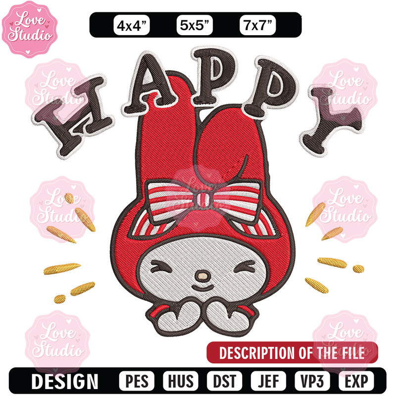 My Melody happy Embroidery Design, Hello kitty Embroidery, Embroidery File, Anime Embroidery, Digital download.jpg