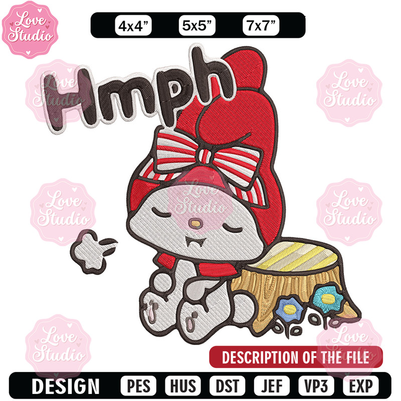 My Melody hmph Embroidery Design, Hello kitty Embroidery, Embroidery File, Anime Embroidery, Digital download.jpg