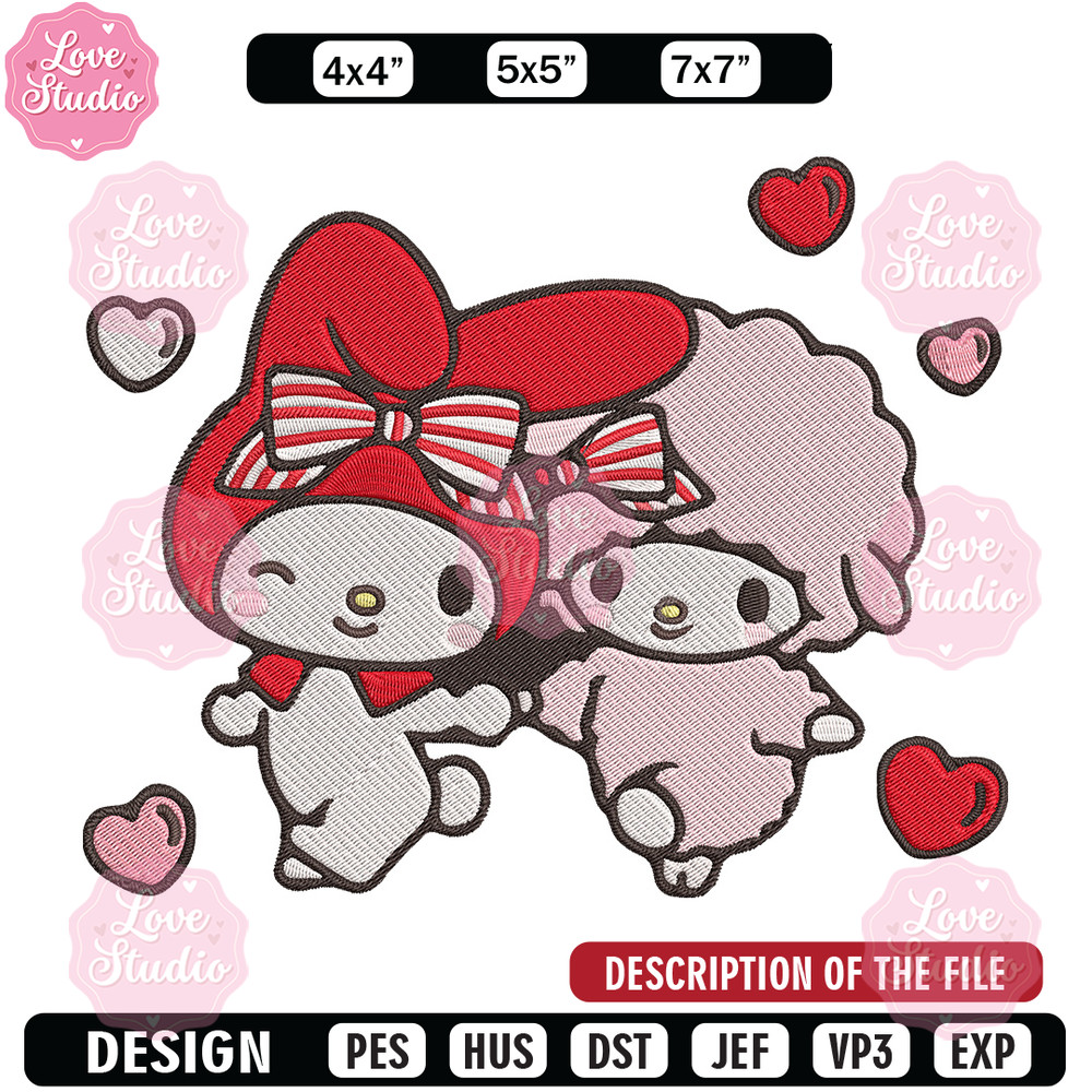 My Melody love Embroidery Design, Hello kitty Embroidery, Embroidery File, Anime Embroidery,Anime shirt,Digital download.jpg