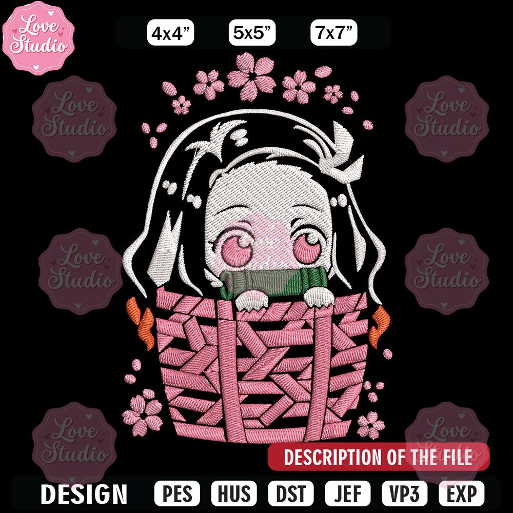 Nezuko chibi cute Embroidery Design, Demon slayer Embroidery, Embroidery File, Anime Embroidery, Digital download.jpg
