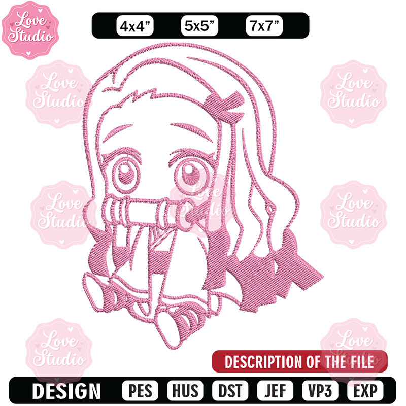 Nezuko chibi Embroidery Design, Demon slayer Embroidery, Embroidery File, Anime Embroidery, Digital download 1.jpg