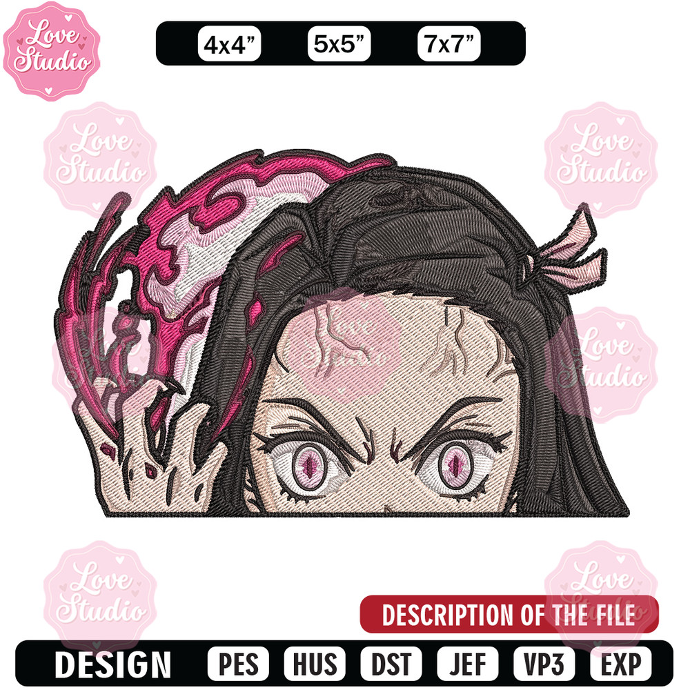 Nezuko demon Peeker Embroidery Design, Demon slayer Embroidery, Embroidery File, Anime Embroidery, Digital download.jpg