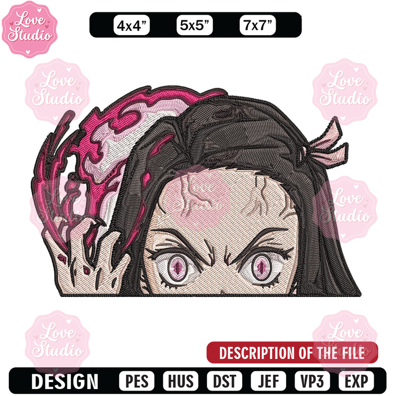 Nezuko demon Peeker Embroidery Design, Demon slayer Embroidery, Embroidery File, Anime Embroidery, Digital download.jpg