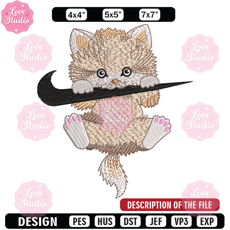 Nike cat cute embroidery design, Cat embroidery, Nike design, Embroidery shirt, Embroidery file, Digital download.jpg