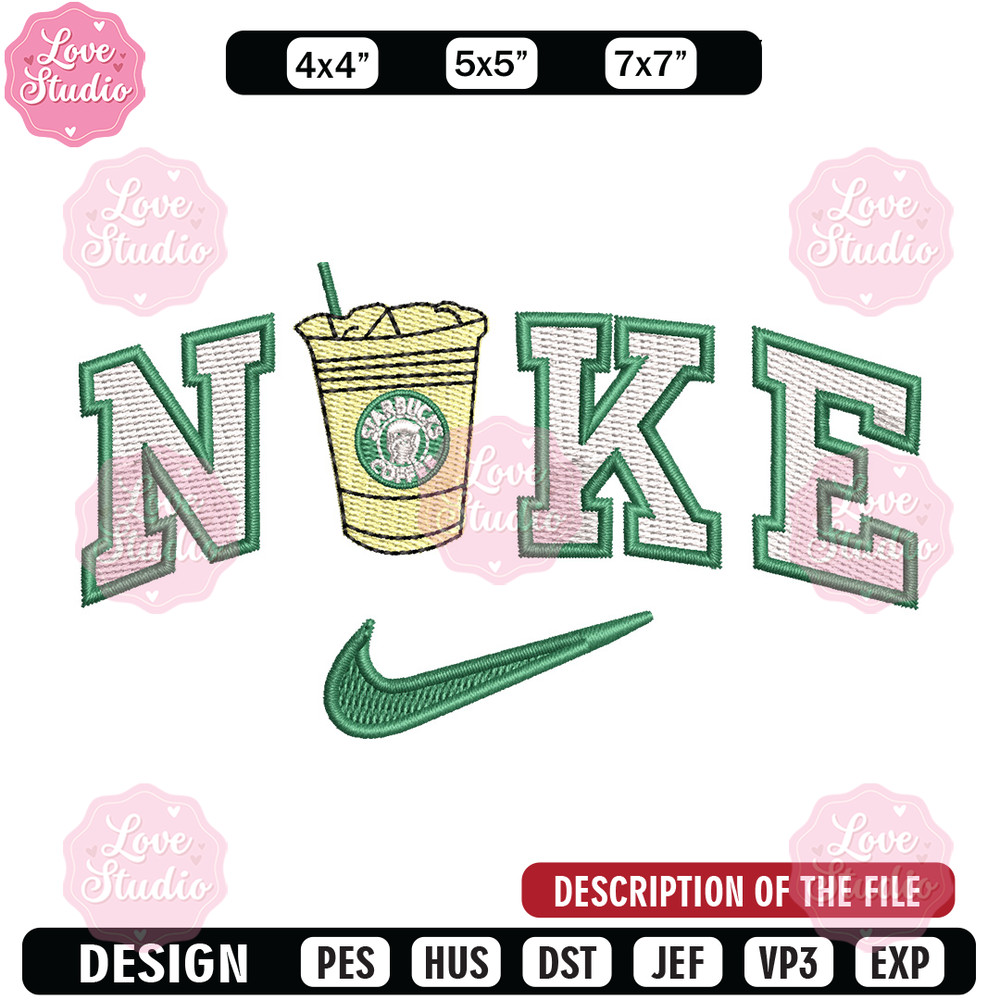 Nike coffee embroidery design, Starbuck embroidery, Nike design, Embroidery shirt, Embroidery file,Digital download.jpg