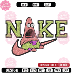 nike patrick cute embroidery design, spongebob embroidery, nike embroidery, embroidery file, logo shirt,digital download