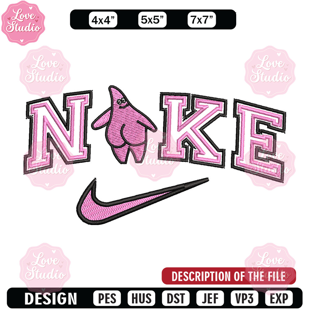 Nike patrick embroidery design, Spongebob embroidery, Nike design, Embroidery file, Embroidery shirt, Digital download.jpg
