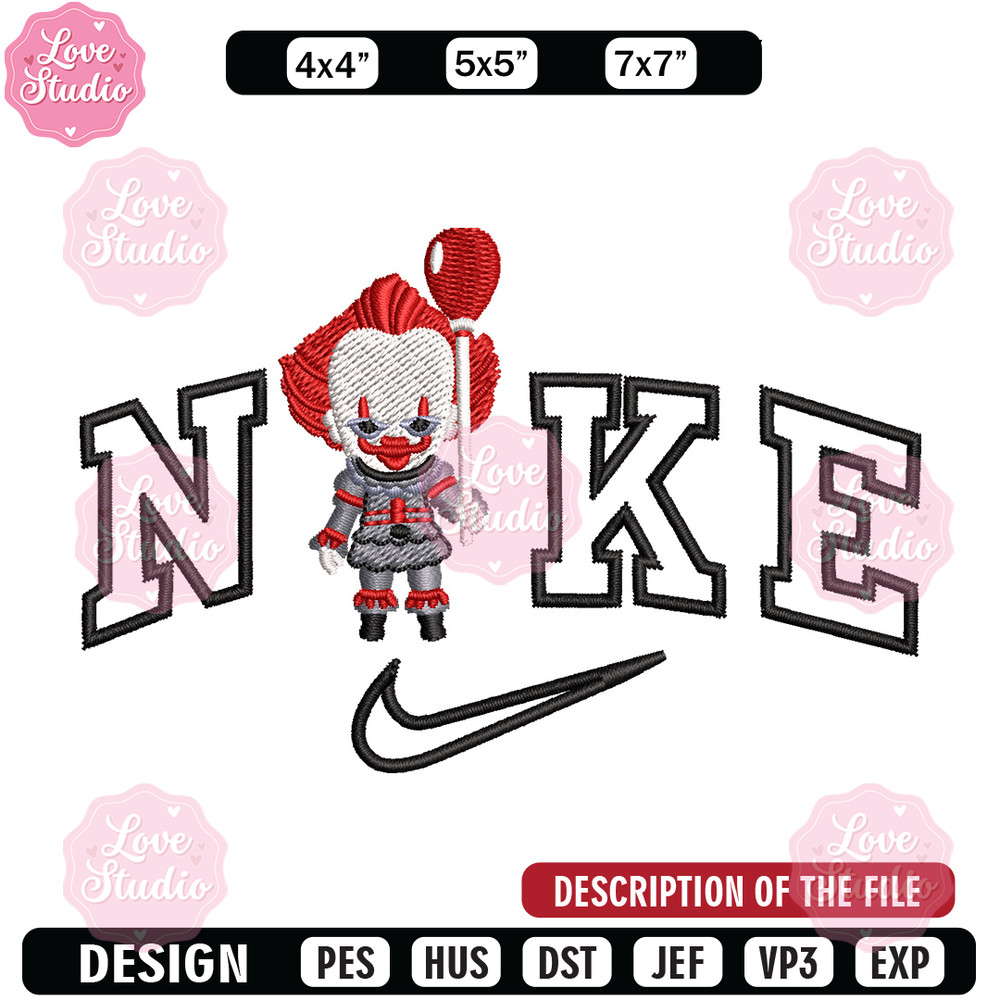 Nike pennywise embroidery design, Horror embroidery, Nike design, Embroidery shirt, Embroidery file, Digital download.jpg
