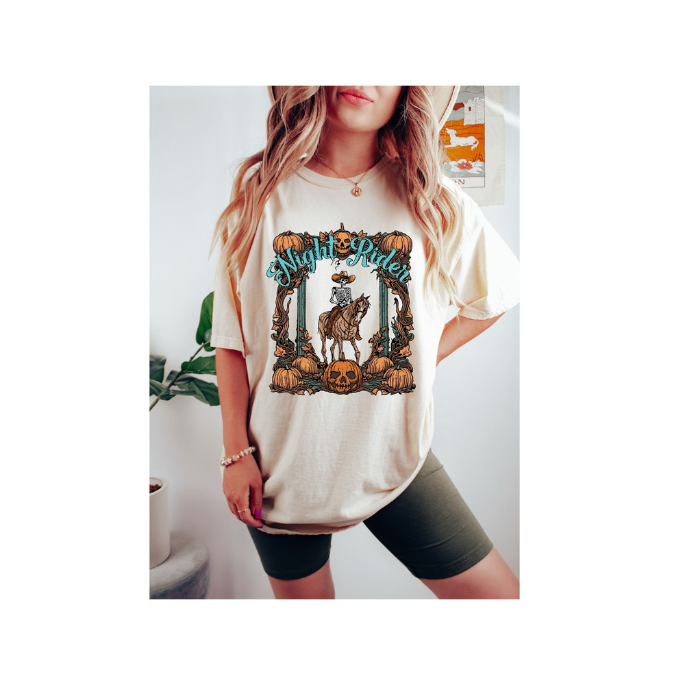 Comfort Colors,Night Rider Shirt, Cowboy Skeleton, Spooky Season Shirt.jpg