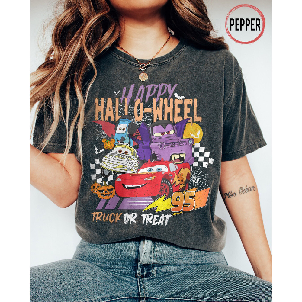 Disney Cars Lightning McQueen Halloween Comfort Colors Shirt, Retro Di.jpg
