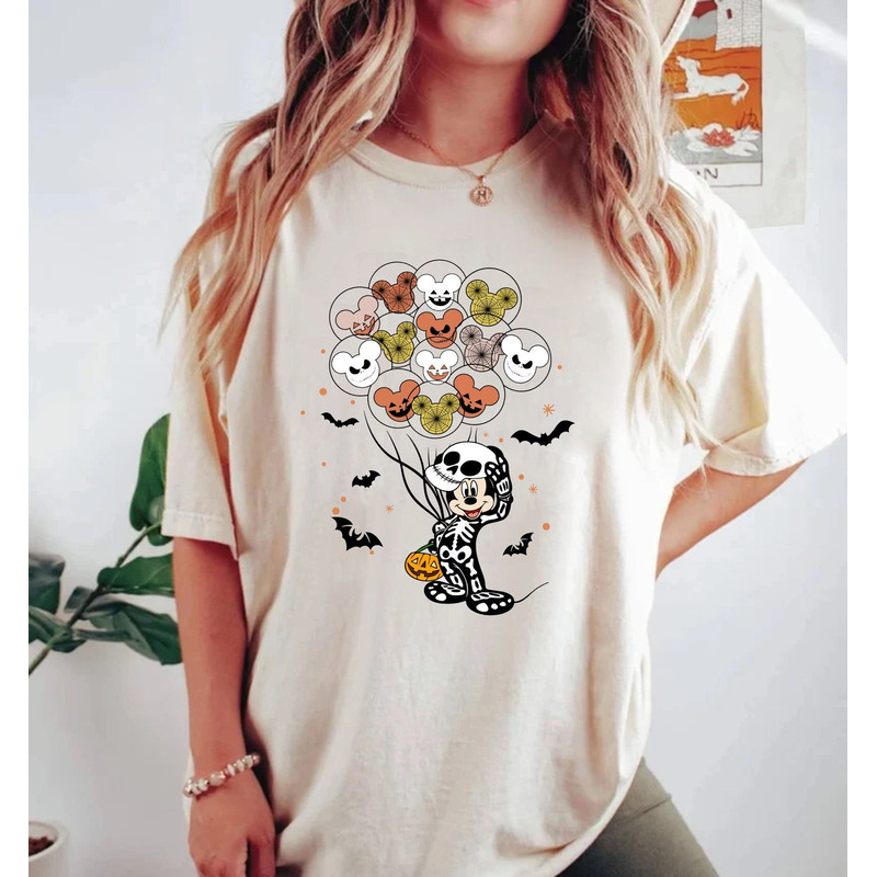Disney Characters Halloween Skeleton Comfort Colors Shirt, Disney Balloons Halloween Shirt, Disney Spooky Shirt, Family.jpg