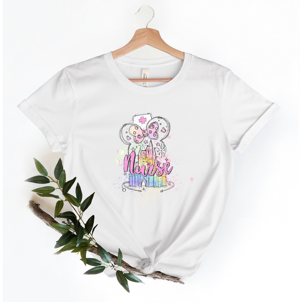 Disney Watercolor Castle Minnie Nurse Shirt, Minnie Nurse Sh.jpg