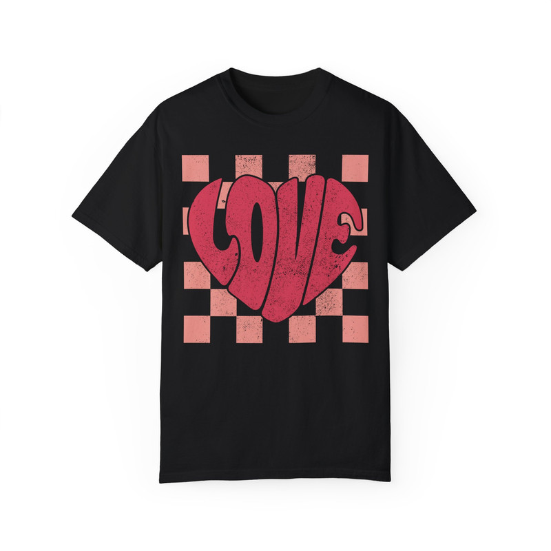 Comfort Colors® Checkered Love Shirt, Funny Valentine Shirt, Retro Love Shirt, Heart Love T-Shirt, Xoxo Shirt, Valentines Day Gift 1.jpg
