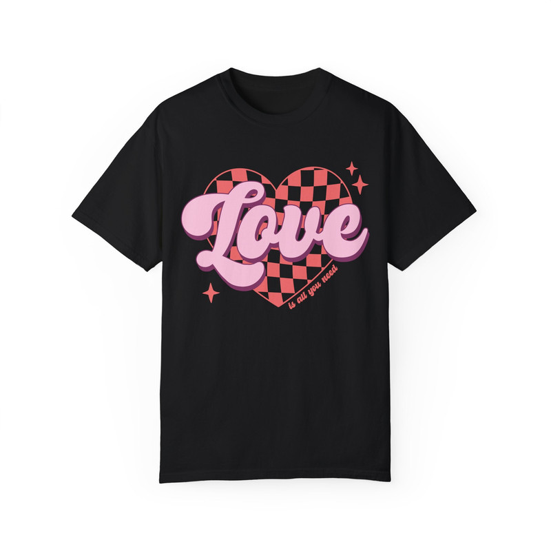 Comfort Colors® Checkered Love Shirt, Funny Valentine Shirt, Retro Love Shirt, Heart Love T-Shirt, Xoxo Shirt, Valentines Day Gift.jpg