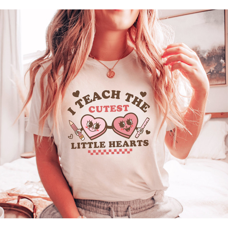 I Teach The Cutest Little Hearts Shirt, Groovy Valentines Day Teacher Tee, Retro Candy Heart Students Shirt, Back To School Preschool Gift.jpg