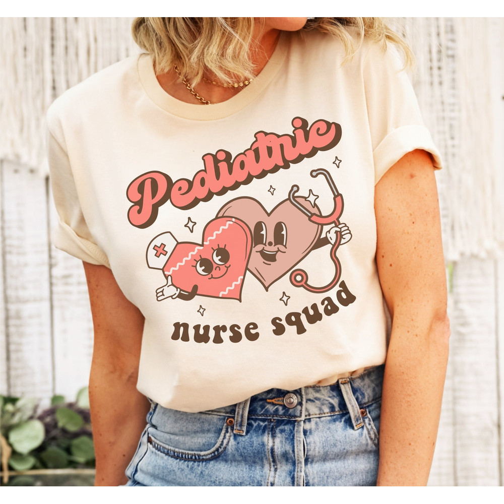 Pediatric Nurse Squad Shirt, Groovy Valentines Day Crew Tee, Retro Hearts PEDS Doula Group Tee, NICU PICU Med Surg Preceptor Trendy gift.jpg