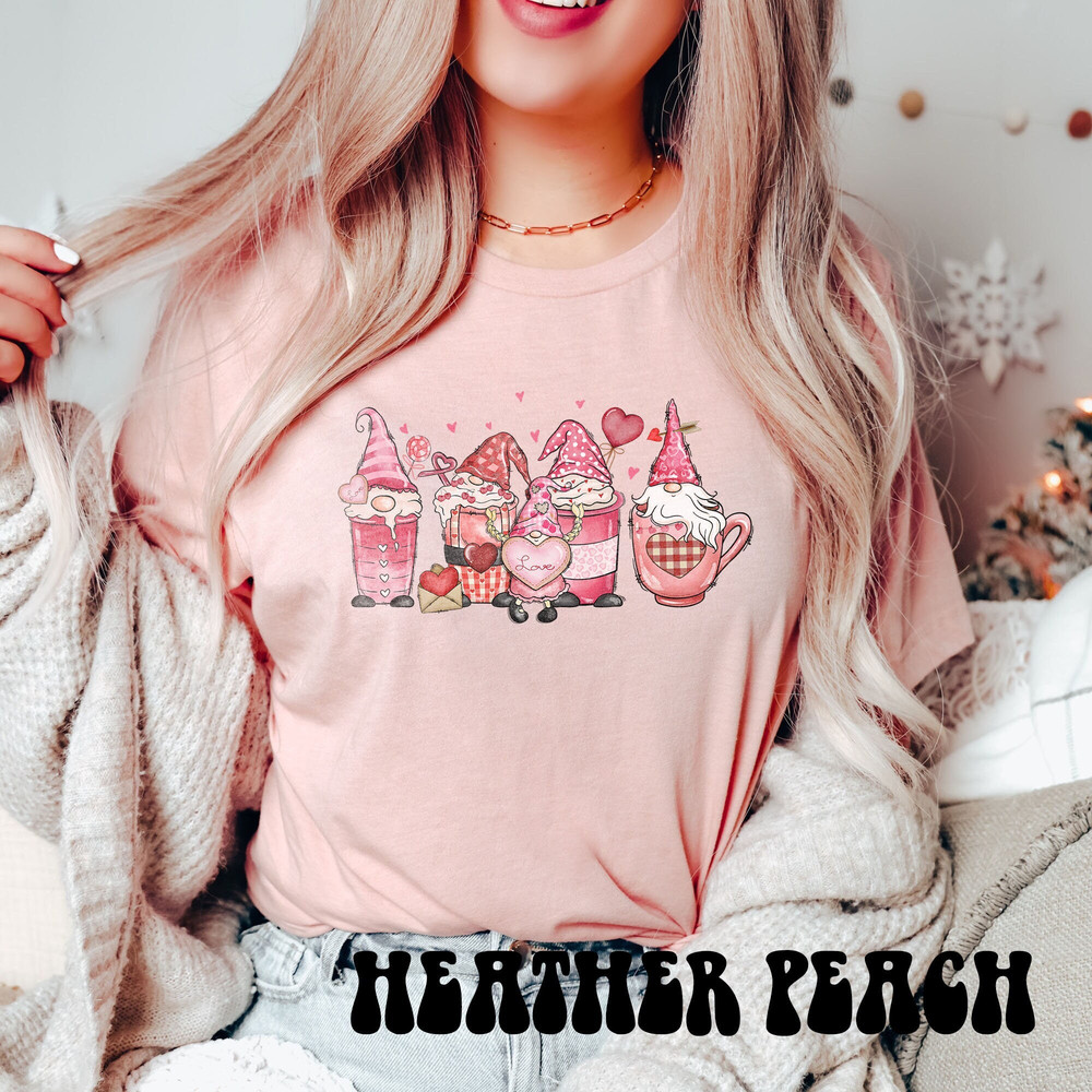 Coffee Valentine Gnome Tshirt, Cute Gnomies Tshirt, Valentines T-shirt, Cute Valentine Tee, Love Latte Shirt, Heart Valentine's Crewneck.jpg