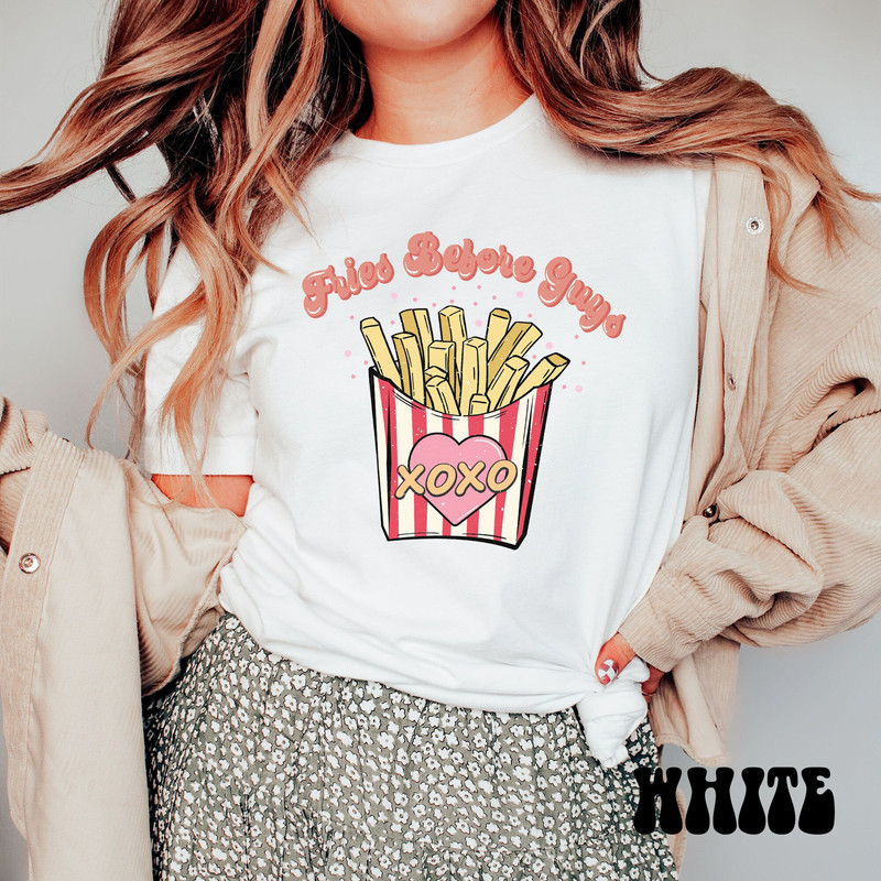Fries Before Guys Shirt, Groovy Retro Valentines Day Shirts For Woman, Cute Valentine Tee, Galentines Day Gift, Vintage Valentine Shirt.jpg