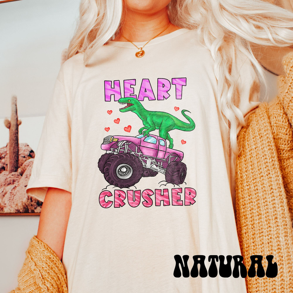 Heart Crusher Dinosaur Valentines Shirt For Women, Rawr Roar Sweater, Heart Shirt, Cute Truck Shirt, Valentines Day Gift, Dino Valentines.jpg