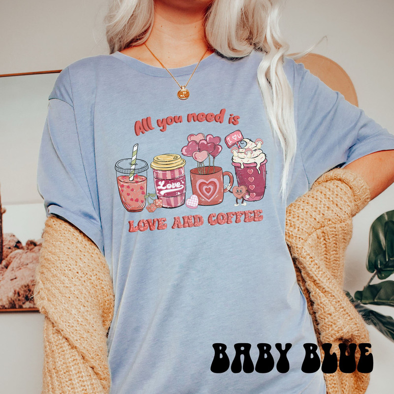 Love & Coffee Shirt, Groovy Retro Latte Valentines Day Shirts For Women, Cute Valentine Tee, Valentines Day Gift, Vintage Caffeine Shirt.jpg