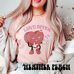 love bites retro valentine graphic t-shirt, groovy valentines day mascot tee, cute hearts valentines shirt, retro valent