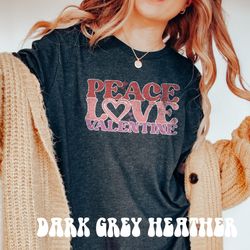 peace love valentine retro graphic t-shirt, groovy valentines day mascot tee, cute hearts valentines shirt, retro valent
