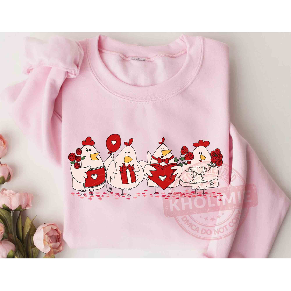 Chicken Valentine Sweatshirt, Valentines Day Shirt, Love Shirt, Chicken Mom Shirt, Western Valentine Sweatshirt, Valentine Animals Shirt.jpg