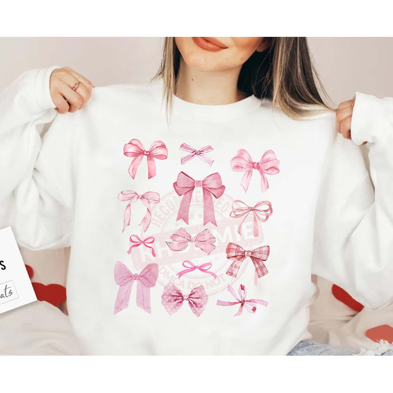 Coquette Pink Bow Sweatshirt, Valentine Bow Sweatshirt, Love Shirt, Valentines Day Shirt, Valentine Girl Shirt, Cute Valentine Shirt.jpg