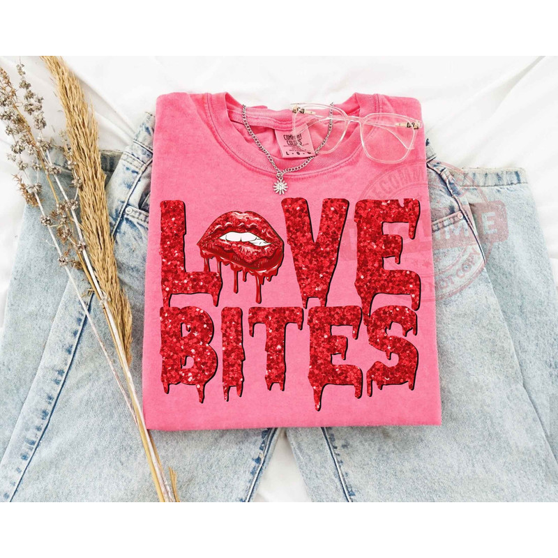 Love Bites Sweatshirt, Valentines Day Shirt, Faux Glitter Shirt, Valentine Sweatshirt, Couple Valentine Shirt, Red Lips Sweatshirt.jpg