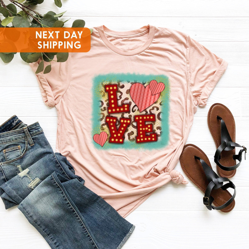 Love Heart Valentines Shirt, Leopard Cheetah Valentines Day, Gift For Her Girlfriend, Cute Happy Valentines Day Shirt, Xmas Gift For Women.jpg