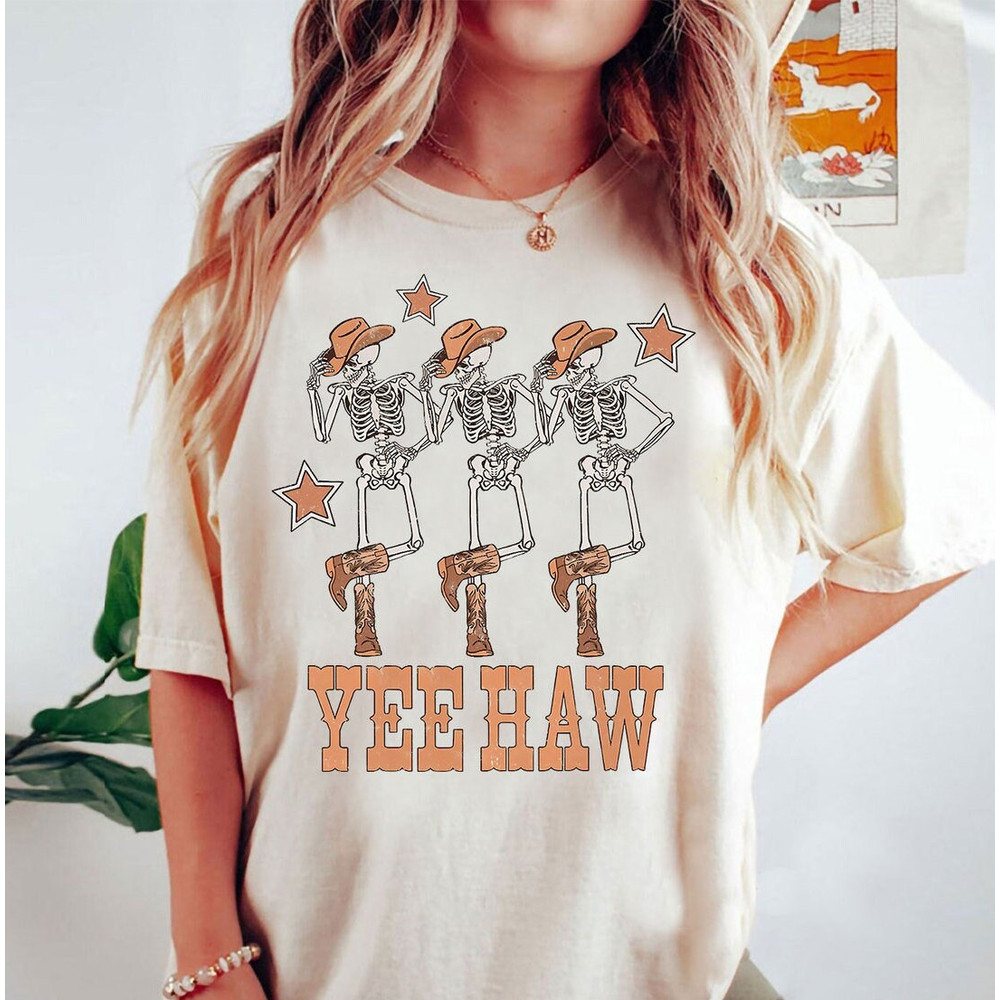 Howdy Cowboy Comfort Colors Shirt, Skeleton Cowboy Tee, Dancing Skeleten.jpg