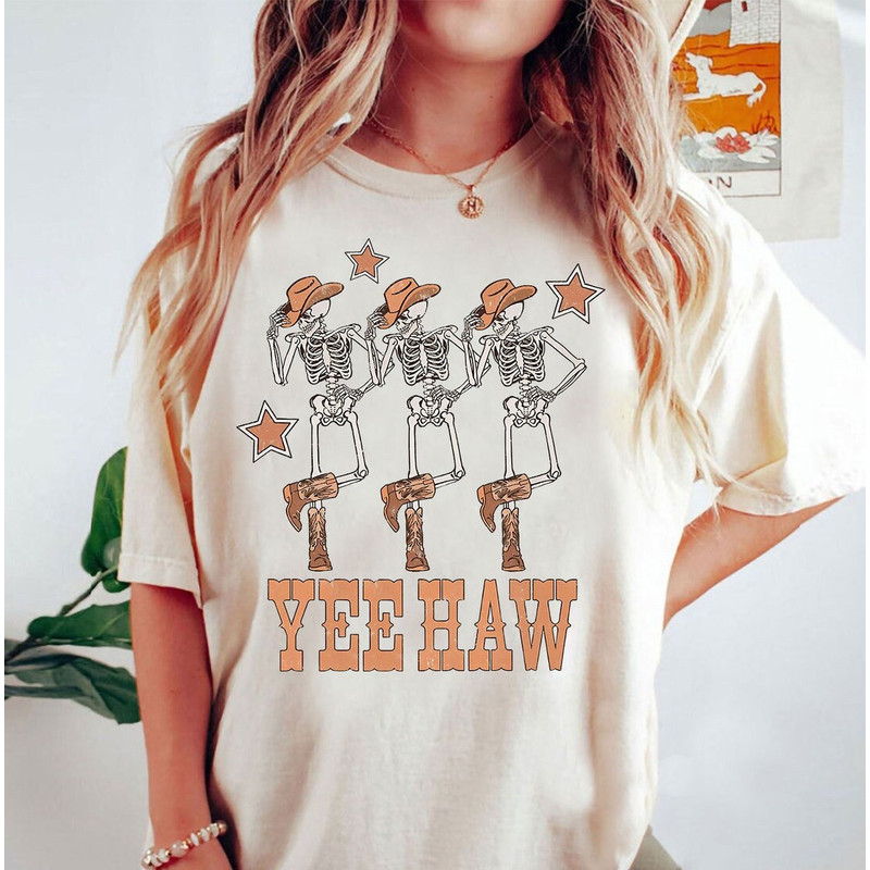 Howdy Cowboy Comfort Colors Shirt, Skeleton Cowboy Tee, Dancing Skeleten.jpg
