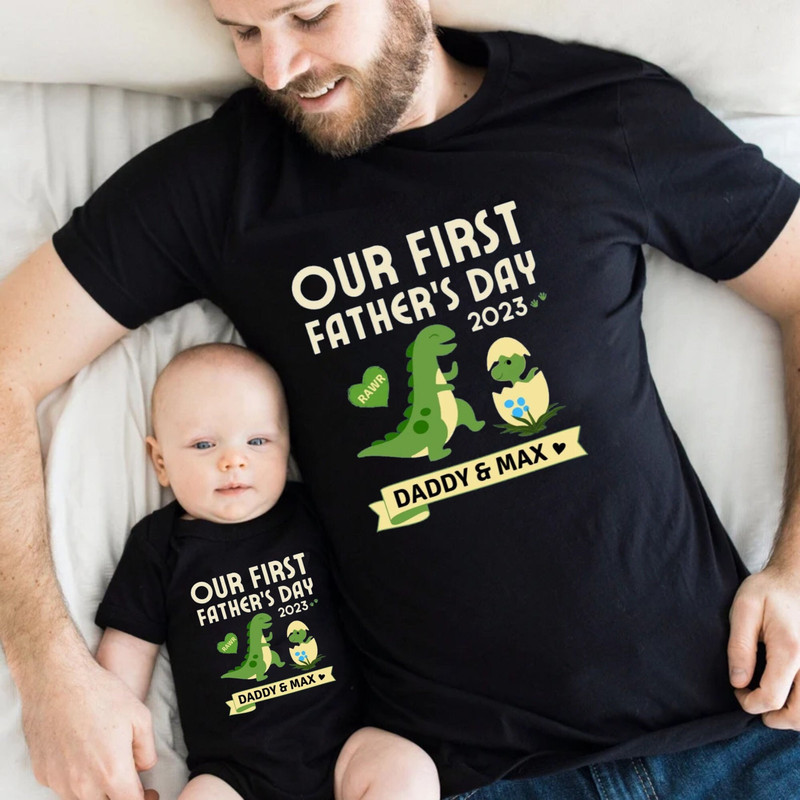 Our First Fathers Day Custom Shirt, Father and Baby Matc.jpg