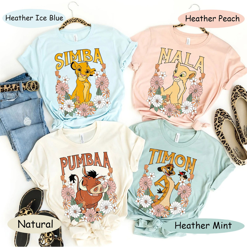 Personalized Retro Floral The Lion King Characters Shirt, Disney Simba and Frien.jpg