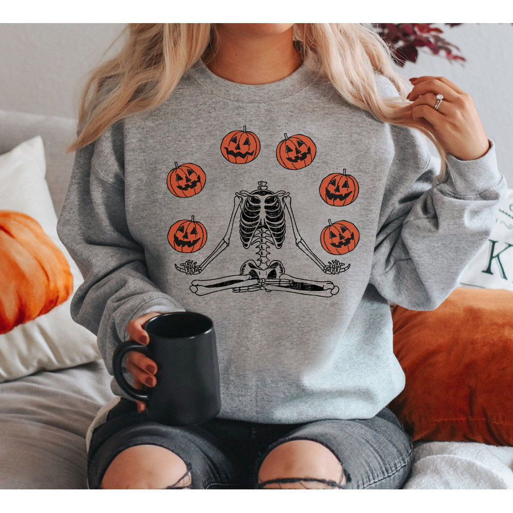 Pumpkin Halloween Sweatshirt, Skeleton Halloween Shirt, Pumpkin Shirt.jpg
