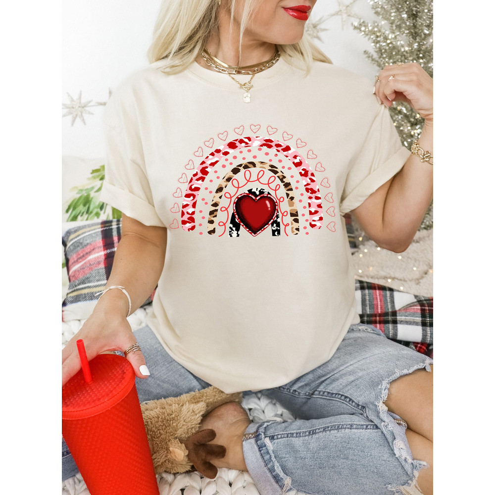 Comfort Colors® Love Valentine Leopard Rainbow Shirt, Valentines Day Shirts For Woman, Heart Shirt, Cute Valentine, Valentines Day Gift.jpg