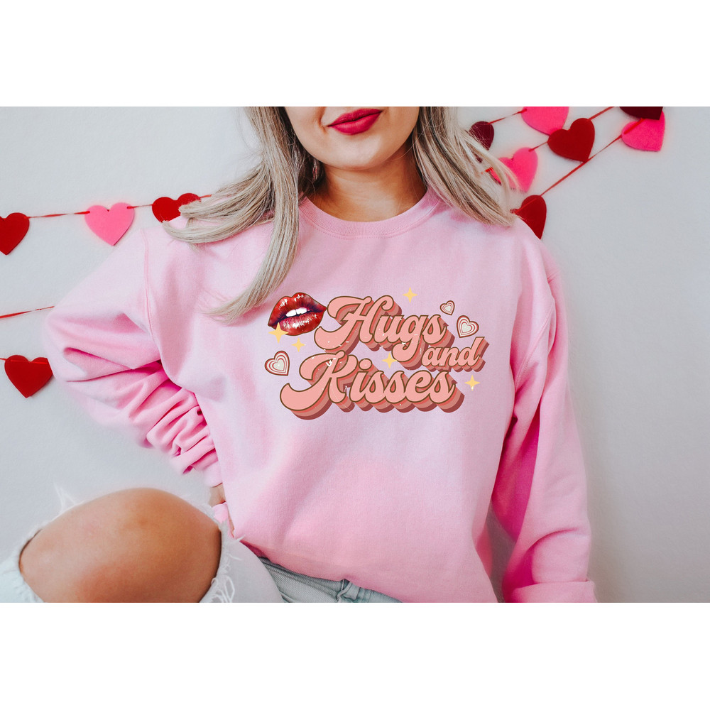 Hugs and Kisses Sweatshirt, Valentines Day Sweater, Cute Valentine Sweatshirt, Valentine Sweater, Funny Valentine Sweater, Valentine Gift.jpg