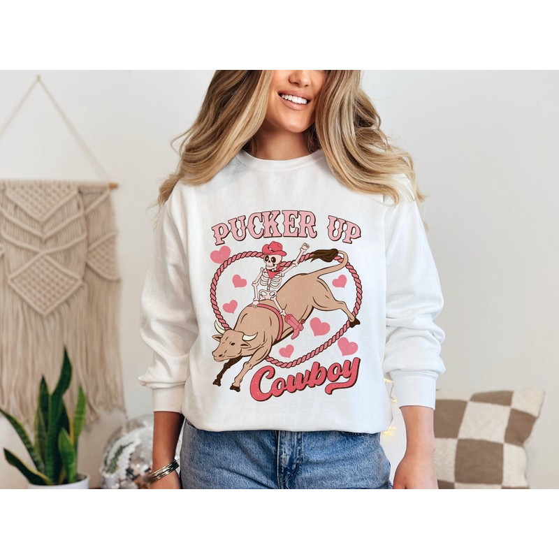 Pucker Up Cowboy Sweatshirt, Cowgirl Pucker Up Valentines Day Sweater, Cowboy Cowgirl Funny Valentines Hoodie, Western Valentines Day Hoodie.jpg