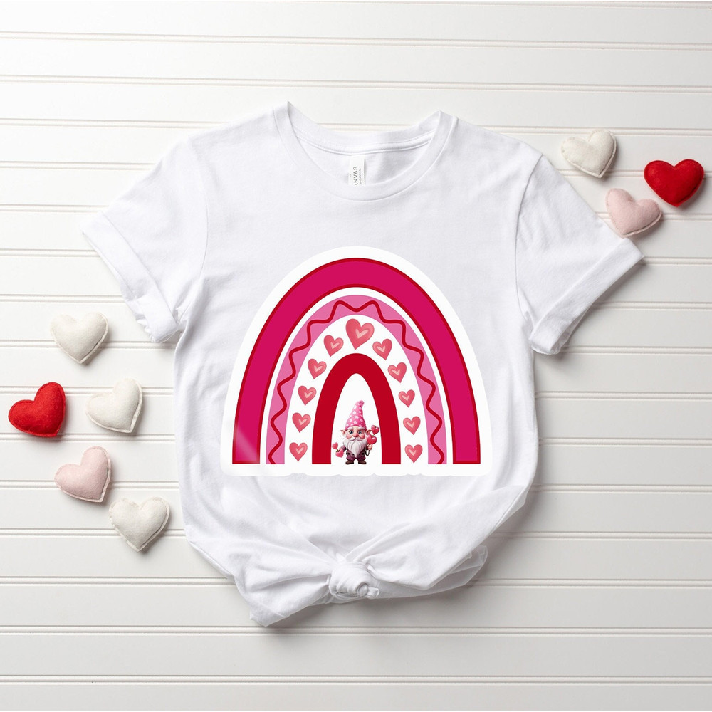Valentine's Day Gnome, Rainbow Gnome shirt, Gnome Love Tee, Valentine's Day Shirt, Rainbow Shirt, Valentines Day Gift, Cute Valentine Tee.jpg