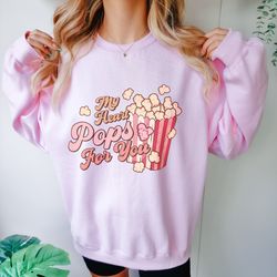 you make my heart pop sweatshirt, retro groovy valentines day sweatshirt, popcorn lover couples pullower, crewneck, vale