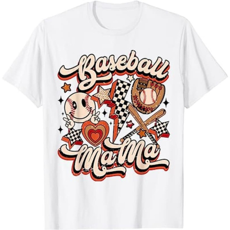 Baseball Mama Retro Groovy Baseball Softball Mom Smile Face T-Shirt, Shirt.jpg