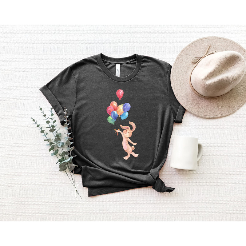 Easter Bunny Shirt, Bunny with Balloons Shirt, Kids Easter Shirt, Cute Easter Shirt, Easter Shirt for Women, Bunny Shirt, Gifts for Her.jpg
