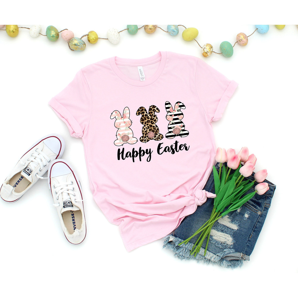 Happy Easter Shirt, Happy Easter Bunnies Shirt, Bunny Shirt, easter Bunny Shirt, Cute Easter Shirt, Leopard Bunny Shirt, Easter Matching Tee.jpg