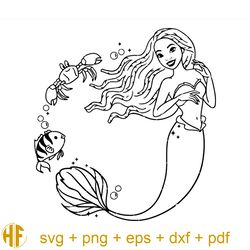 black ariel princess svg, flounder sebastian svg, mermaid