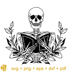 reader bookish skeleton svg, book flowers svg, book lover.jpg