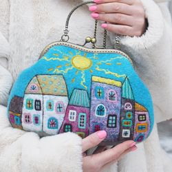 purse women with houses red felt bag gift