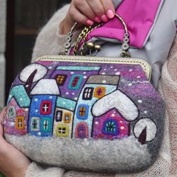 felt handbag with houses