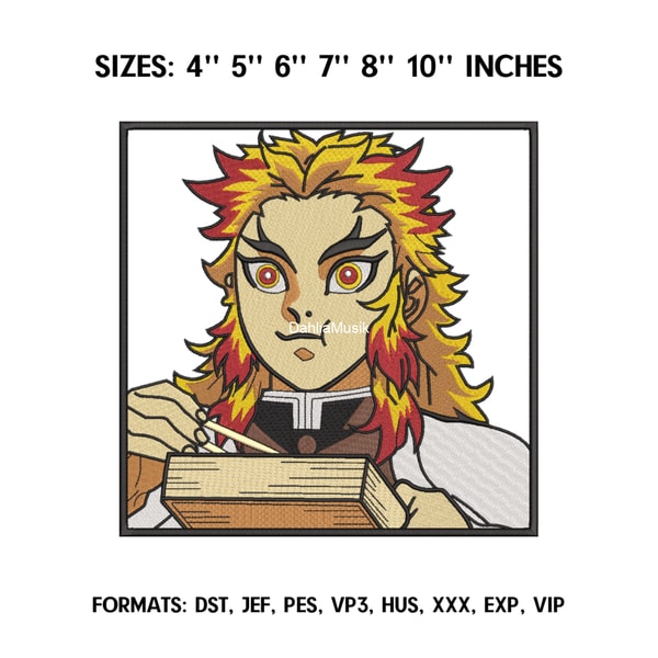 Kyojuro Rengoku Embroidery Design File, Kimetsu no yaiba Ani | Inspire ...
