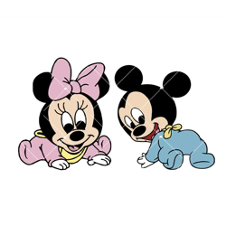 baby minnie and baby mickey practice crawling svg, bundle
