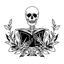 reader bookish skeleton svg, book flowers svg, book lover